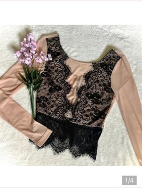 Contempo Lace & Mesh Long Sleeve Crop Top - XS